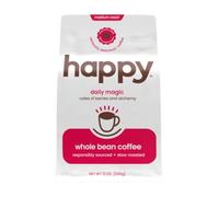 Happy Coffee Caffè a chicchi interi tostatura media, 12 once, note di frutti di bosco e ottimismo, contenitore riciclabile, coltivato e raccolto in Brasile e Colombia, sostenibilità Raíz verificata