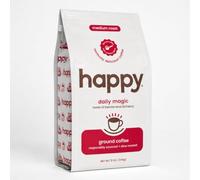 Happy Coffee Caffè macinato tostato medio, 12 once, note di frutti di bosco e ottimismo, contenitore riciclabile, coltivato e raccolto in Brasile e Colombia, sostenibilità Raíz verificata
