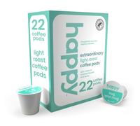 Happy Coffee - Cialde di caffè tostato, 22 pezzi, note di biscotti tostati e levity, compatibili con la maggior parte dei produttori di birra K-Cup, certificato Rainforest Alliance