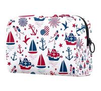 Happy Columbus Day of Nautical Anchors Barche a vela Beauty case da donna, borsa da viaggio grande per trucchi pratica borsa organizer con cerniera, Multi, 18.5x7.5x13cm/7.3x3x5.1in, Beauty case