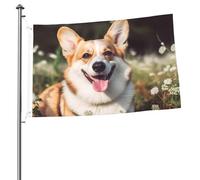 Happy Corgi Bandiere per cani per esterni 0,6 x 0,9 m, bandiera stagionale da giardino con occhielli bandiera esterna per decorazioni per la casa sfondo fotografico