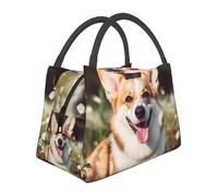 Happy Corgi Borsa per il pranzo con cane per donne e uomini adulti, isolata, riutilizzabile, a prova di perdite, borsa tote per il pranzo di grande capacità, contenitore portatile per il pranzo per