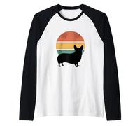 Happy Corgi Dog Retro Tramonto Colorato Animale Art Maglia con Maniche Raglan