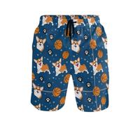 Happy Corgi Dogs - Pantaloncini da spiaggia da uomo, ad asciugatura rapida, foderati in rete, colore: blu, Happy Corgi Cani Blu, Small