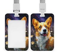 Happy Corgi - Porta badge identificativo con cane sorridente, clip retrattile, protezione per nome, per lavoro, ufficio, dottore, infermiere