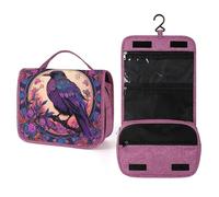 Happy Crow and Flowers Violett - Beauty case da viaggio da donna, organizer da appendere con gancio per shampoo