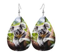 Happy Cute koala orecchini in pelle stampata su entrambi i lati int e forma di gocce d'acqua, creativi, leggeri e romanzi, colori vivaci e vivaci.