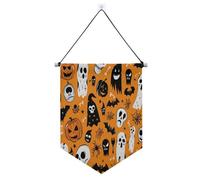 Happy Cute Spooky Season Orange Hanging Fabric Banner con asta telescopica banner porta decorazioni all'aperto per ufficio, scuola, aula, dormitorio, casa banderine para fiestas