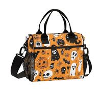 Happy Cute Spooky Season Orange Lunch Bags per adulti a tenuta stagna grande borsa tote con tracolla adulti campeggio M