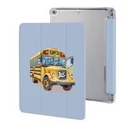 Happy Day - Custodia protettiva per iPad 2017/2018/Air1/Air2 (9,7 pollici), custodia protettiva a tre ante per tablet, antiscivolo, con scritta "Happy Day School Bus