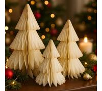 HAPPY DAYS Albero di Natale pieghevole a nido d'ape - Set di 3 alberi resistenti facile da montare - Decorazione natalizia per la casa, centrotavola di Natale - Altezza 40/30/20 cm - Regalo natalizio