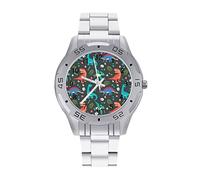 Happy Dinosaur - Orologio da polso da uomo, in acciaio inox, analogico, al quarzo, Stile:, regular, Bracciale
