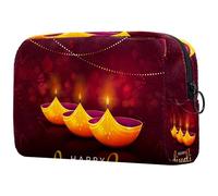 Happy Diwali - Borsa per cosmetici da donna, con design con biglietti luminosi e luci accese, borsa da viaggio grande, pratica borsa organizer con cerniera, Multi, 18.5x7.5x13cm/7.3x3x5.1in, Beauty