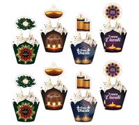 Happy Diwali - Decorazioni per cupcake e involucri, 48 pezzi, decorazioni per cupcake a tema Deepavali, per indiani, indù, Diwali, India, Festival delle luci, forniture per feste
