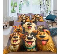 Happy dogs cartoonSet Di Copripiumino microfibra morbida 3 pezzi motivo 3D cerniera nascosta Animated pet family copripiumino con federe traspirante ultra morbido for ragazze Single（140x200cm）