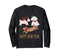 Happy Dogs Celebrating Capodanno Sparkles Fun Celebration Maglia a Manica