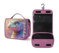 Happy Dragon - Beauty case da viaggio iridescente color pastello arcobaleno per donne, organizer da appendere per trucchi con gancio per shampoo