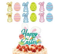 Happy Easter Banner Bunny Egg Pattern Bunting Sign, Decorazioni pasquali di carta per casa fattoria, versatile da appendere alla parete mantello vassoio a più livelli decorazione per primavera