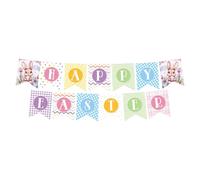 Happy Easter Banner Bunny Egg Pattern Bunting Sign, Decorazioni pasquali di carta per casa fattoria, versatile da appendere alla parete mantello vassoio a più livelli decorazione per primavera
