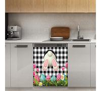 Happy Easter Black Buffalo Plaid Check Copertura Magnetica Lavastoviglie, Spring Easter Bunny Eggs Magnetico Pannello Decorazione Magnetico Stiker per Frigorifero, Cucina Decorazione Porta, 58,4 x 66 cm