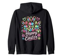 Happy Easter Bunnies Colorful Primavera Celebrazione Felpa con Cappuccio