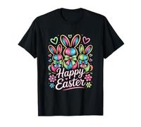 Happy Easter Bunnies Colorful Primavera Celebrazione Maglietta
