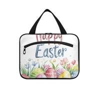 Happy Easter Bunny Acquerello Uova Appeso Borsa da toilette da viaggio per le donne con gancio, Designer Unisex Hanging Toiletry Borse per Viaggio Donne Lavoro estuche para maquillaje L