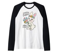 Happy Easter Bunny Bouquet Primavera Benedizioni Floreali Corona Maglia con Maniche Raglan