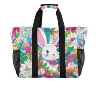 Happy Easter Bunny Carote Lily Daisy Egg Large Utility Tote Bag per le donne pieghevole con scomparti borse da spiaggia in tela, Happy Easter Bunny Carote Lily Daisy Egg, 1 size, Moda