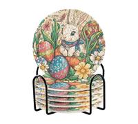 Happy Easter Bunny Carote Lily Daisy Egg Sottobicchieri assorbenti e supporto Set di 6 sottobicchieri da tavolo per bevande accessori bar casa