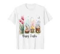 Happy Easter Bunny Chick Castle Scene Pasqua Day Graphic Maglietta