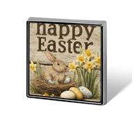 Happy Easter Bunny Eggs Narcisi su legno spille e spille unisex quadrato leggero bavero distintivo gioielli per abbigliamento scialle cappello