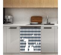 Happy Easter Bunny Flower - Magnete per lavastoviglie con motivo a quadri, bianco e nero, con bufalo magnetico, per frigorifero, cucina, porta, 58,4 x 66 cm