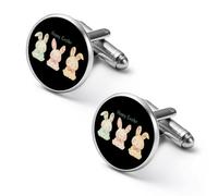 Happy Easter Bunny - Gemelli divertenti da uomo, alla moda, accessori per camicia, per matrimoni aziendali, 1.7cm, Metallo, Non pietra preziosa