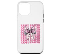 Happy Easter Bunny Rabbit Girl Coquette Bow nastro rosa Custodia per iPhone 12 mini