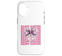 Happy Easter Bunny Rabbit Girl Coquette Bow nastro rosa Custodia per iPhone 16