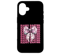 Happy Easter Bunny Rabbit Girl Coquette Bow nastro rosa Custodia per iPhone 16