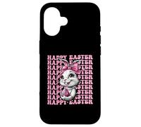 Happy Easter Bunny Rabbit Girl Coquette Bow nastro rosa Custodia per iPhone 16