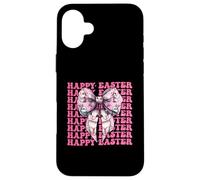 Happy Easter Bunny Rabbit Girl Coquette Bow nastro rosa Custodia per iPhone 16 Plus