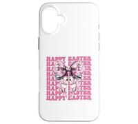Happy Easter Bunny Rabbit Girl Coquette Bow nastro rosa Custodia per iPhone 16 Plus
