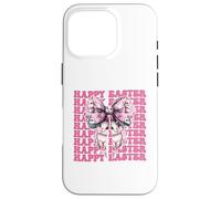 Happy Easter Bunny Rabbit Girl Coquette Bow nastro rosa Custodia per iPhone 16 Pro