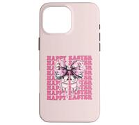 Happy Easter Bunny Rabbit Girl Coquette Bow nastro rosa Custodia per iPhone 16 Pro Max