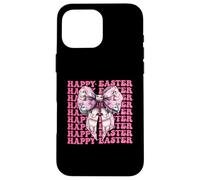 Happy Easter Bunny Rabbit Girl Coquette Bow nastro rosa Custodia per iPhone 16 Pro Max
