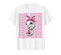 Happy Easter Bunny Rabbit Girl Coquette Bow Nastro Rosa Maglietta