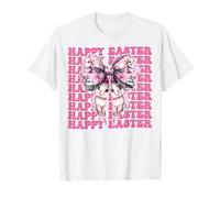 Happy Easter Bunny Rabbit Girl Coquette Bow Nastro Rosa Maglietta