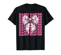 Happy Easter Bunny Rabbit Girl Coquette Bow nastro rosa Maglietta