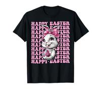 Happy Easter Bunny Rabbit Girl Coquette Bow nastro rosa Maglietta