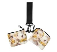 Happy Easter Cartoon carino coniglio bianco da donna portamonete porta carte mini porta biglietti da visita alla moda con tasca portamonete con cerniera per donna 2 pezzi, Felice Pasqua Cartone