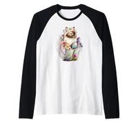Happy Easter Cat Easter Tea Cup Coffee Cat Siamese Floral Maglia con Maniche Raglan