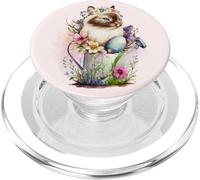 Happy Easter Cat Easter Tea Cup Coffee Cat Siamese Floral PopSockets PopGrip per MagSafe